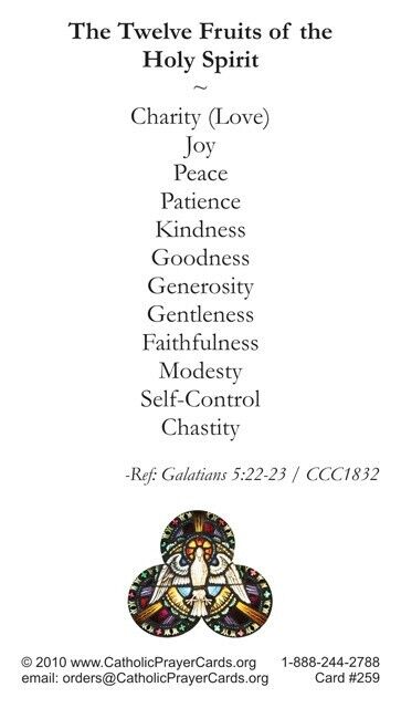 Twelve Fruits of the Holy Spirit, Seven Gifts, LAMINATED Prayer Card (5-pack)