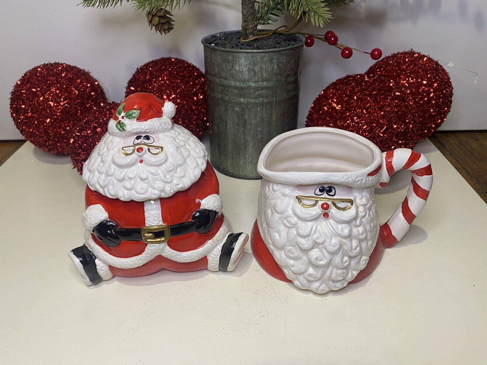 Vintage Cookie Jar Christmas Whimsical Fat Santa With Matching Mug