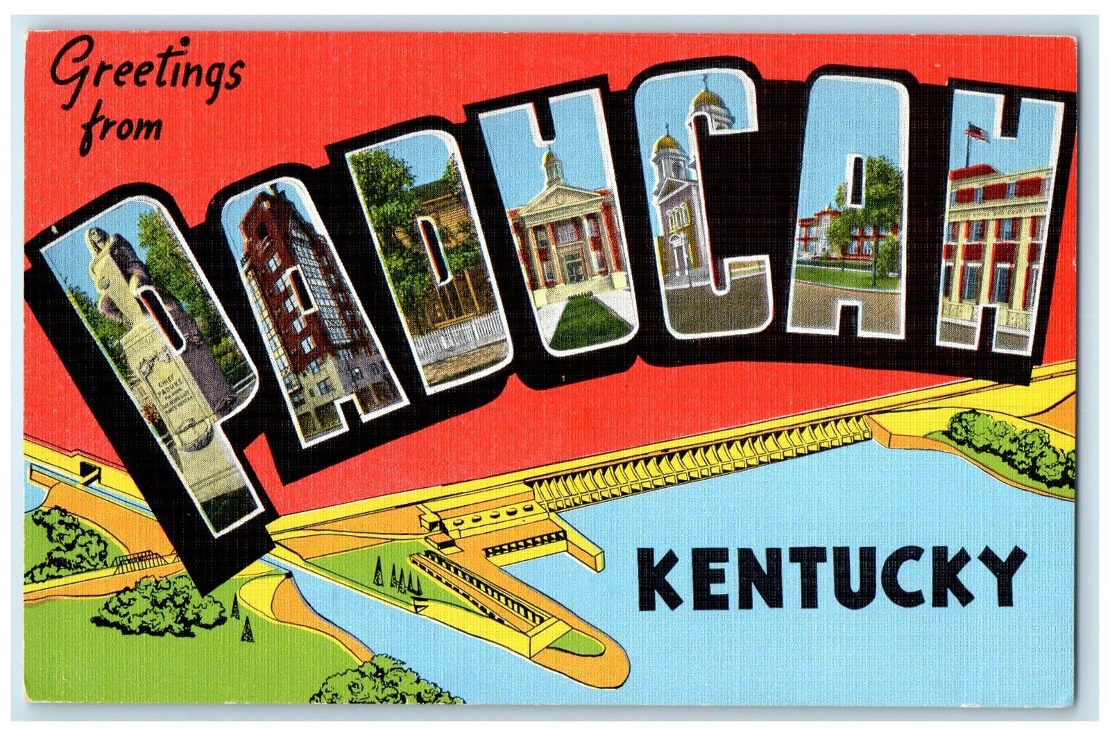 c1940s Large Letter Greetings From Paducah Kentucky KY Unposted Trees Postcard