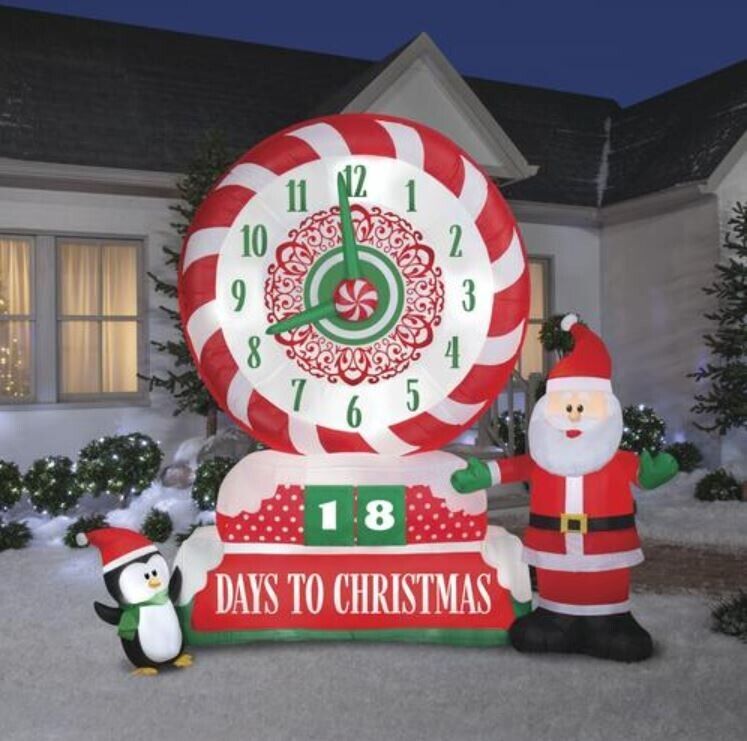 8.9\' ANIMATED CLOCK COUNTDOWN TO CHRISTMAS Airblown Lighted Yard Inflatable