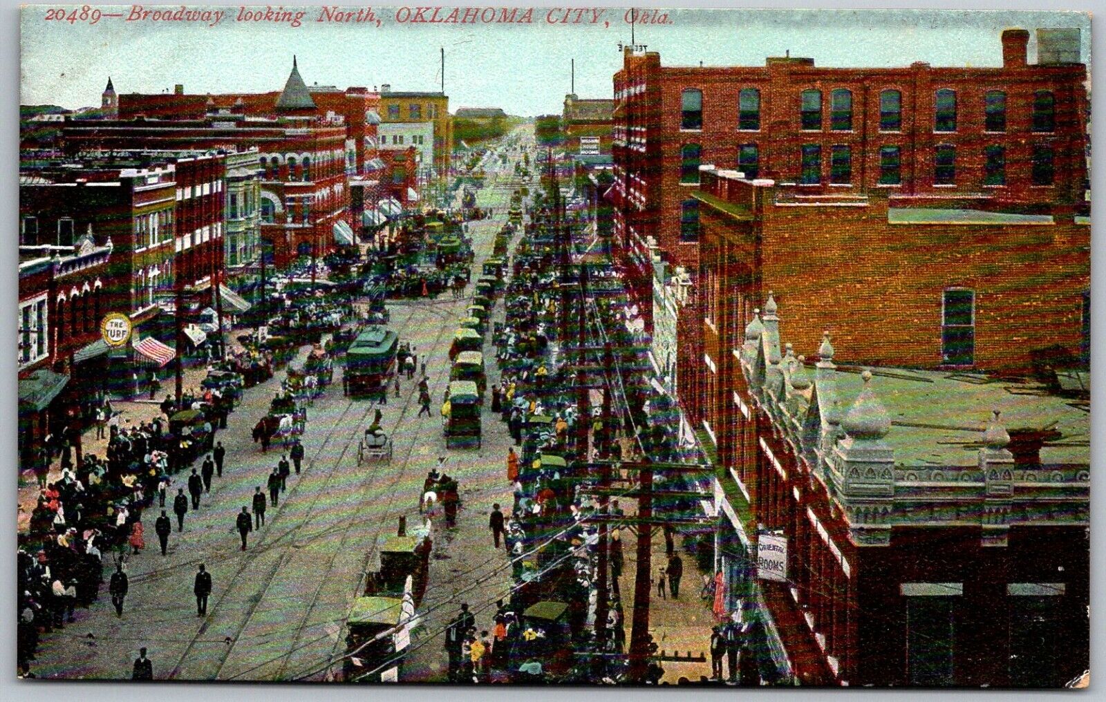 Oklahoma City Oklahoma 1909 Postcard Broadway Looking North Circus Day Parade