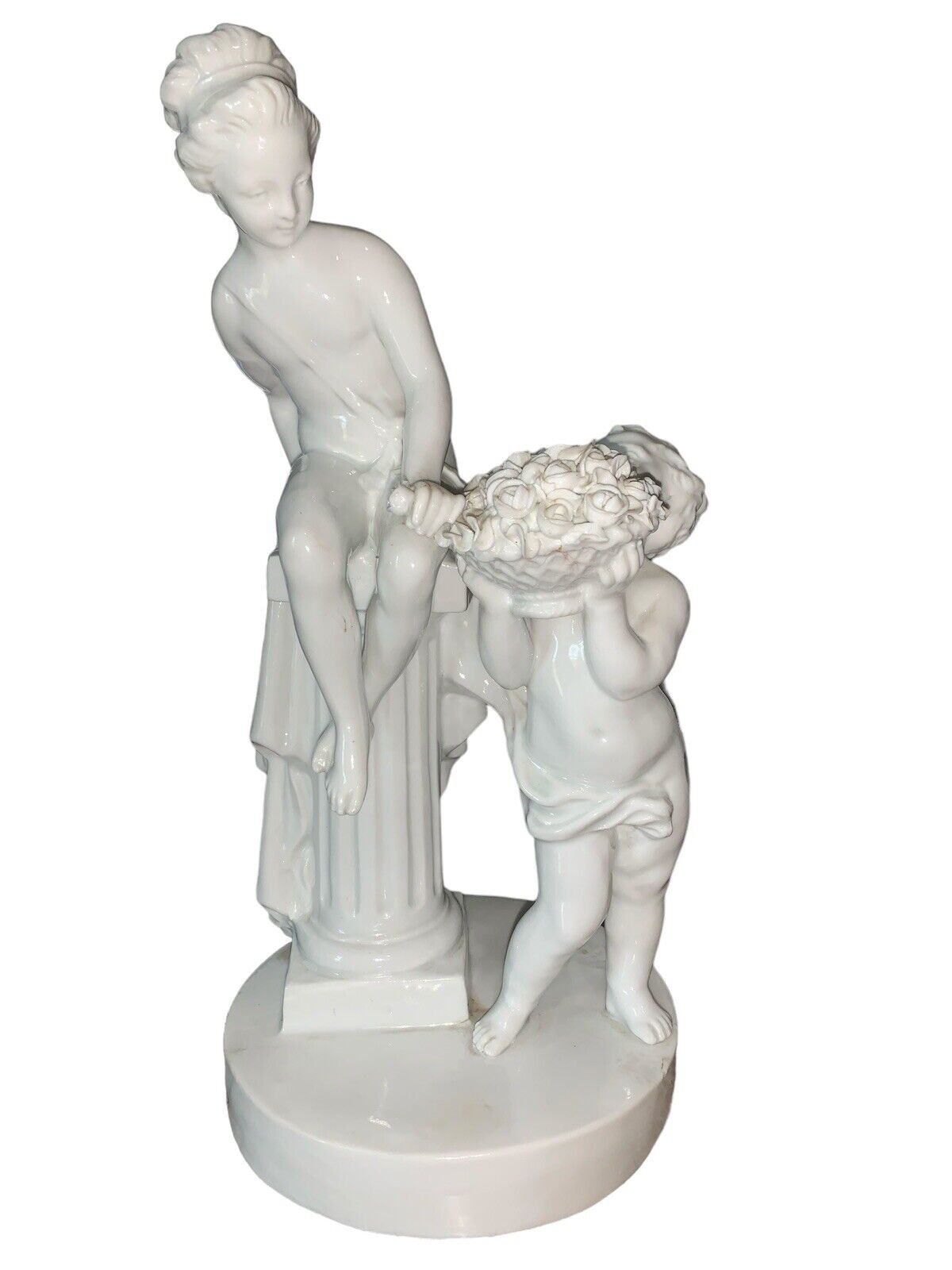 French Bisque Porcelian Goddess & Cherub Figurine Made In France
