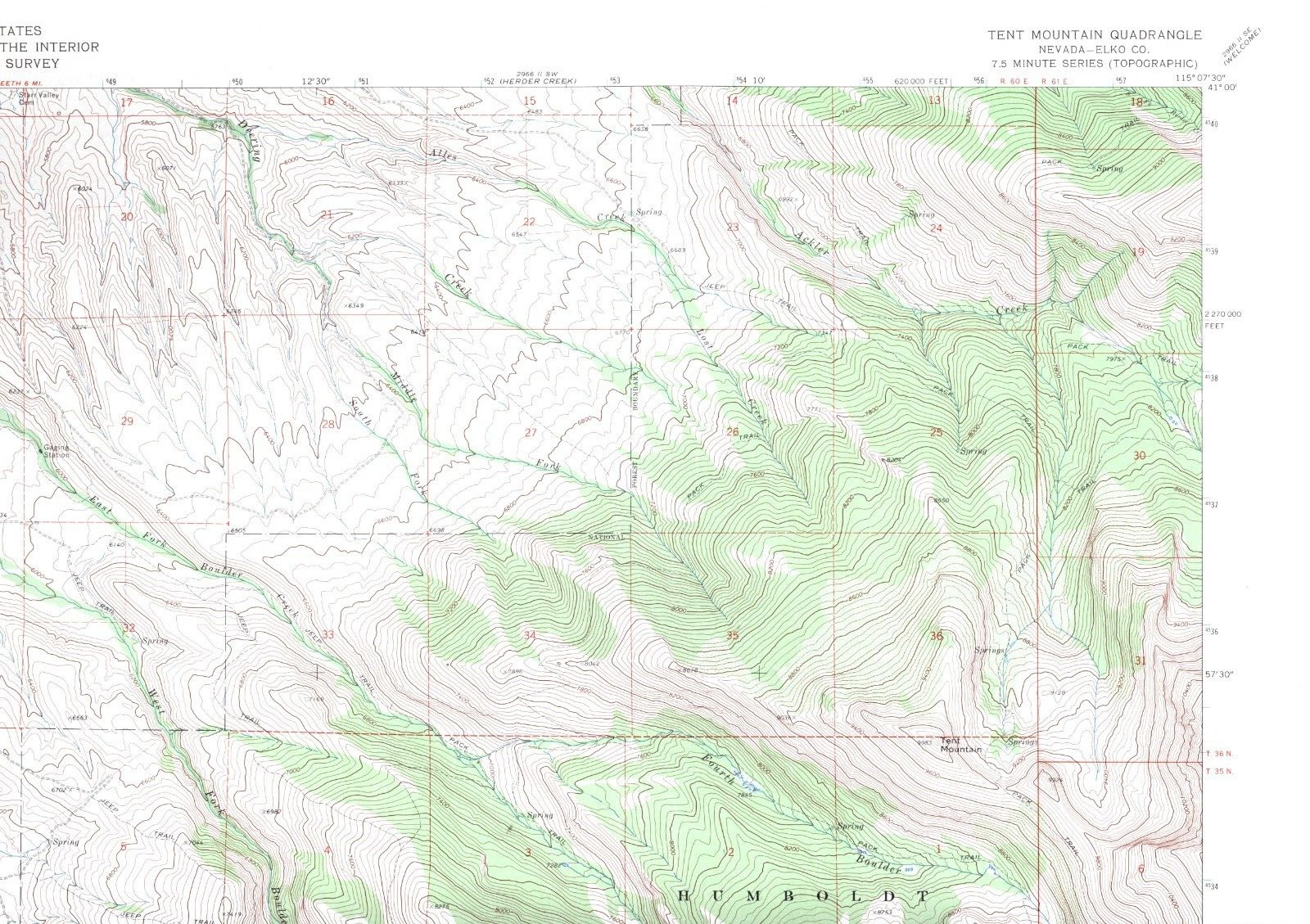 Tent Mountain, Nevada 1969 Vintage USGS Topo Map 7.5 Quadrangle Topographic