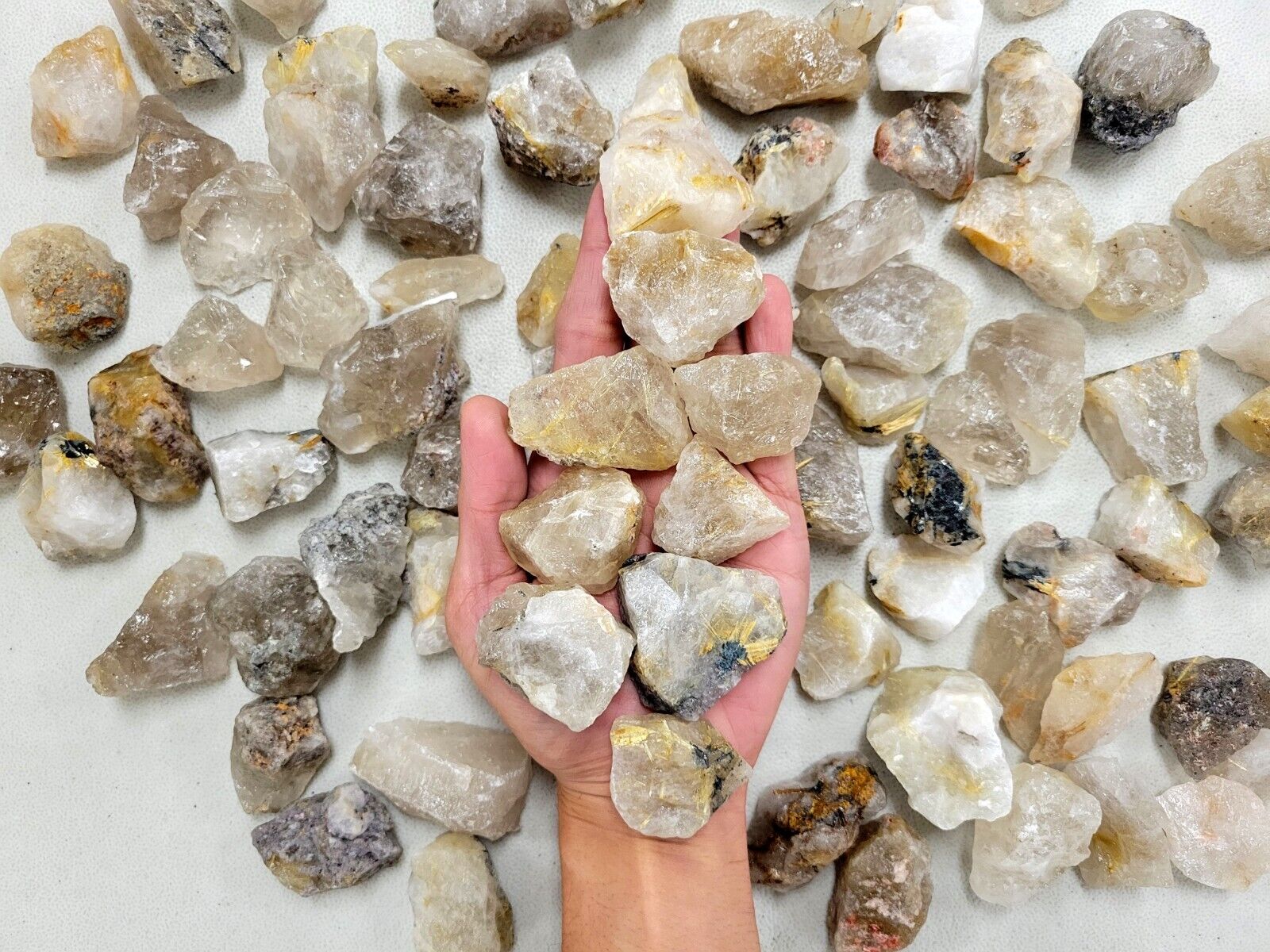 Rough Rutilated Quartz Crystals - Bulk Rutile Quartz Stones for Tumbling Healing