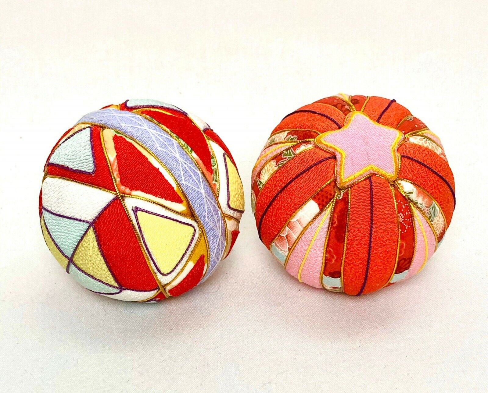 Vintage Quilted Ball Ornaments Fabric Patchwork Christmas Holiday