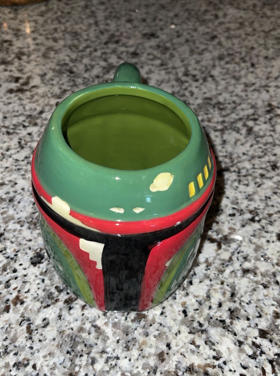 Star Wars Ceramic Coffee Mug Boba Fett\'s Helmet EUC Green Red Black