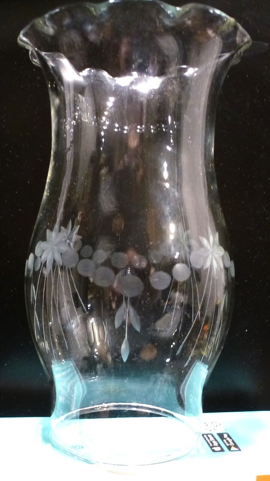 Ruffled Top Clear Glass Floral Etched Lamp Chimney - 2 1/4\