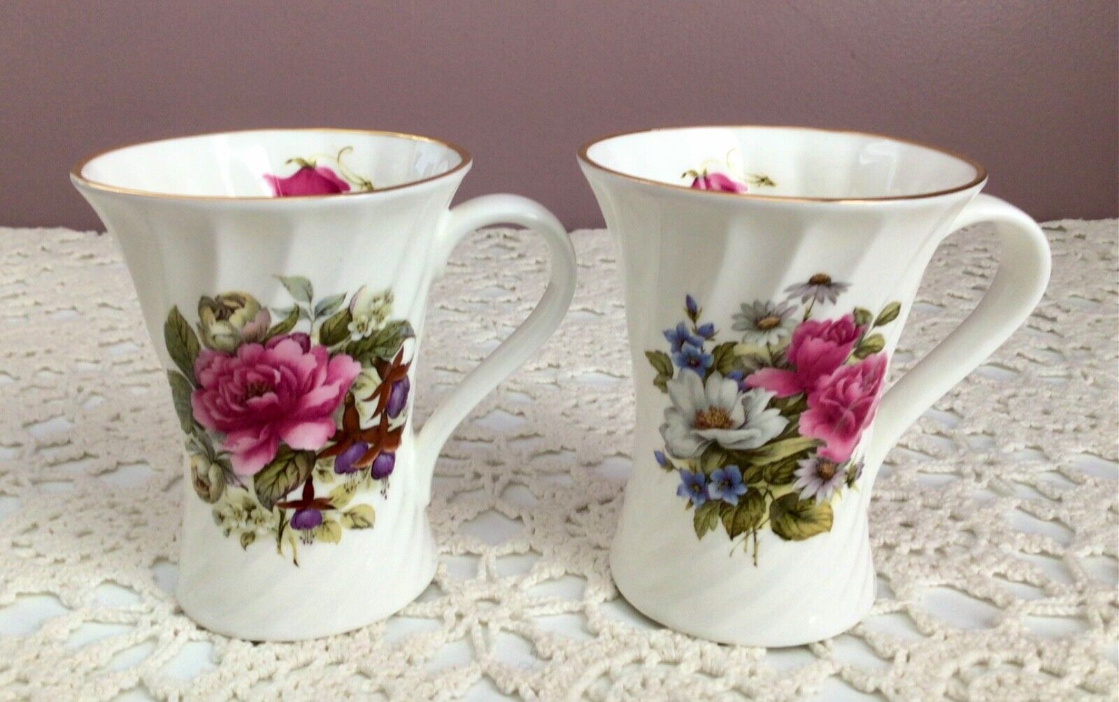 Royale Garden Staffs England Fine China (2) Floral Tea Coffee Cups Roses Daisies