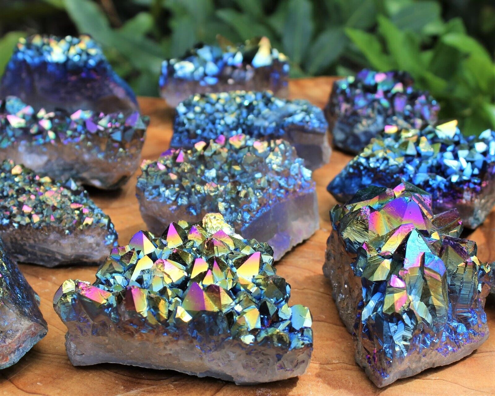 LARGE 1LB Rainbow Aura Titanium Quartz Crystal Cluster Rock Reiki Healing Decor