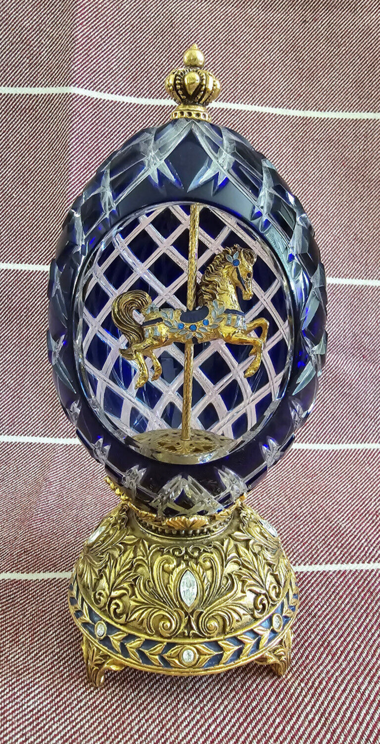 Faberge Sapphire Inspiration Crystal Caroulsel Egg The Franklin Mint