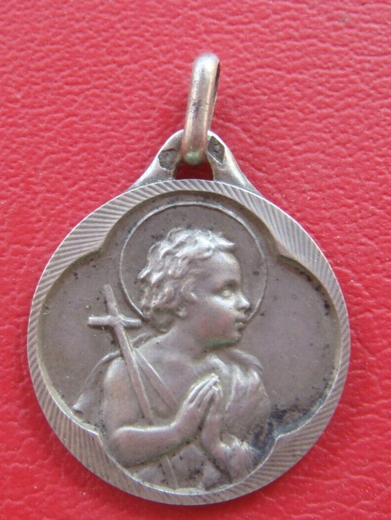 YOUNG ST JOHN THE BAPTIST RARE SILVER ANTIQUE BEAUTIFUL RELIGIOUS MEDAL PENDANT