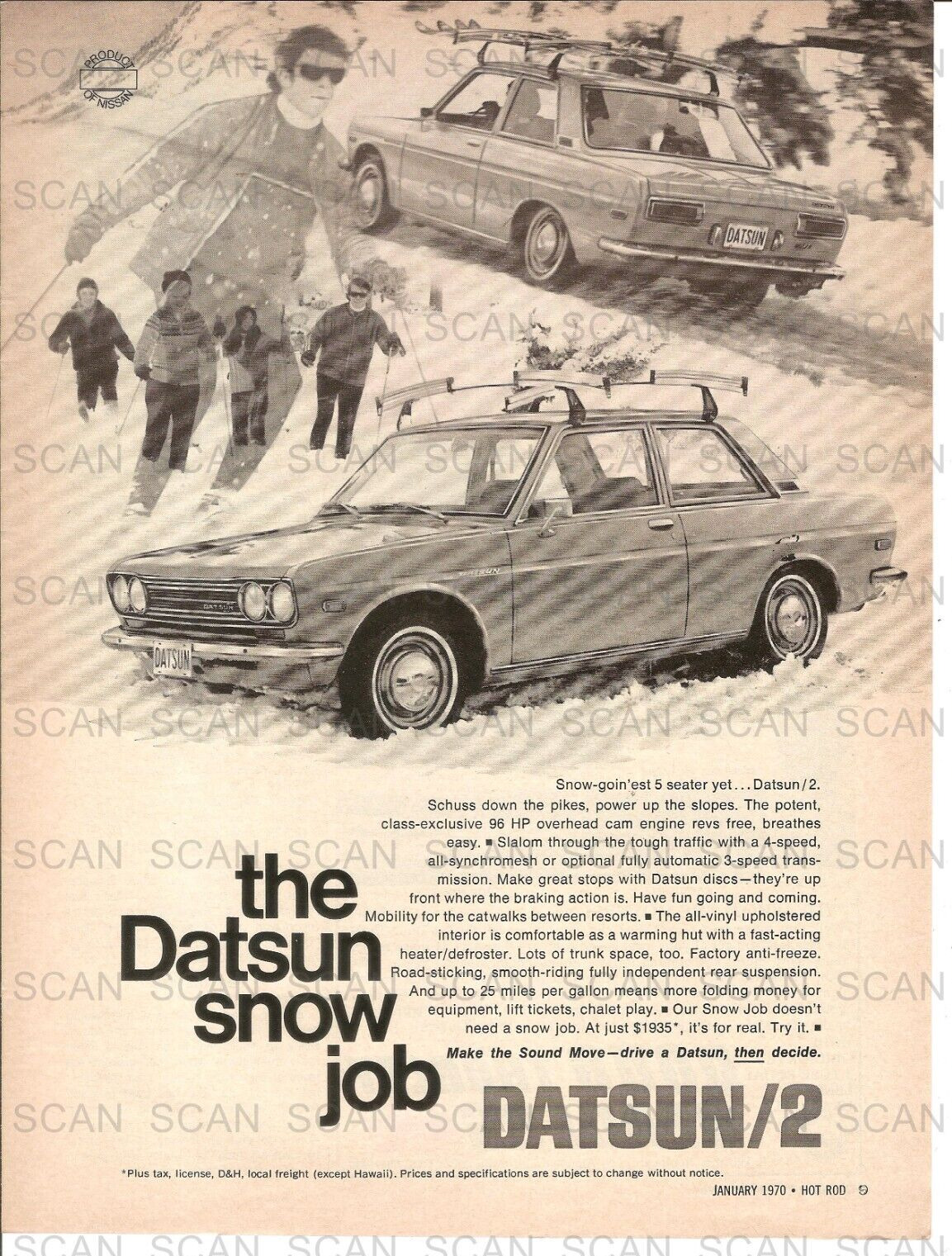 1970 Datsun/2 Vintage Magazine Ad  Automobile \'The Datsun Snow Job\'