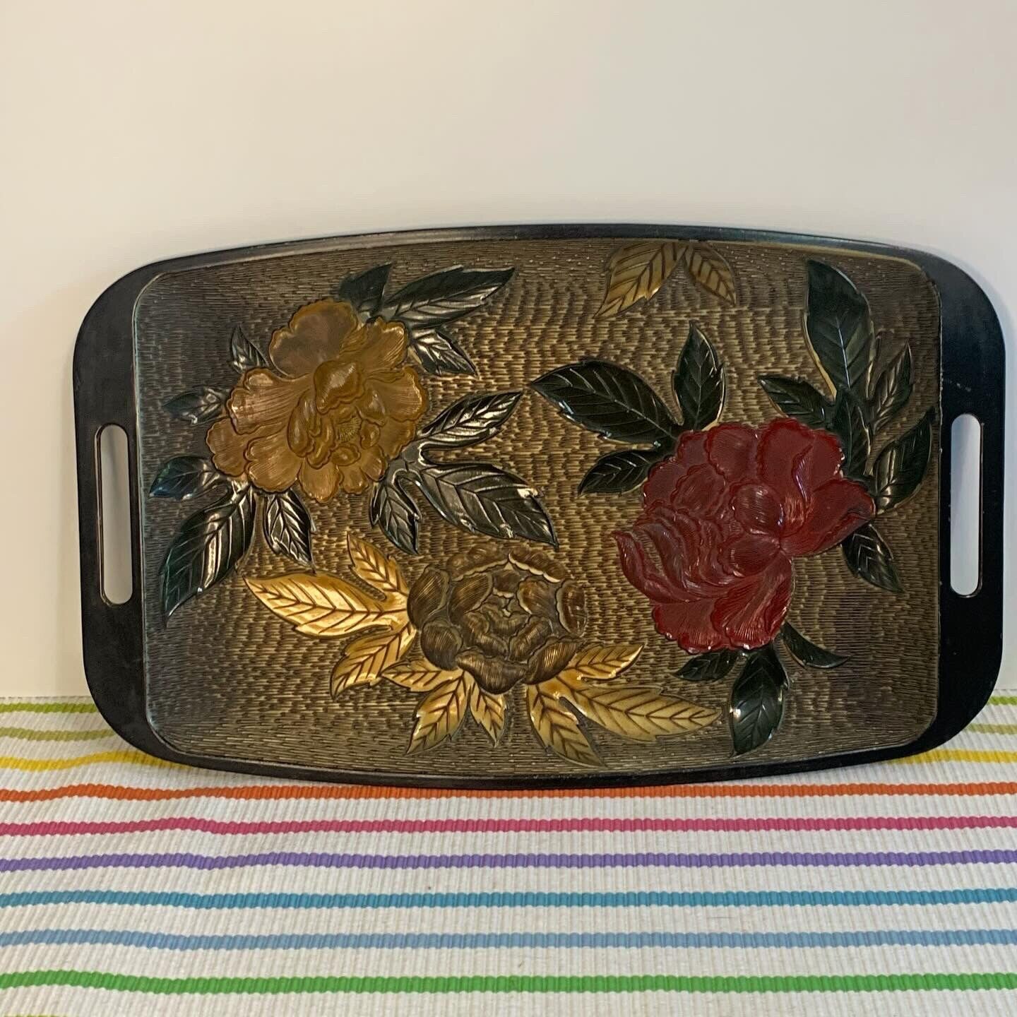 Vintage Lacquerware Serving Tray With Roses