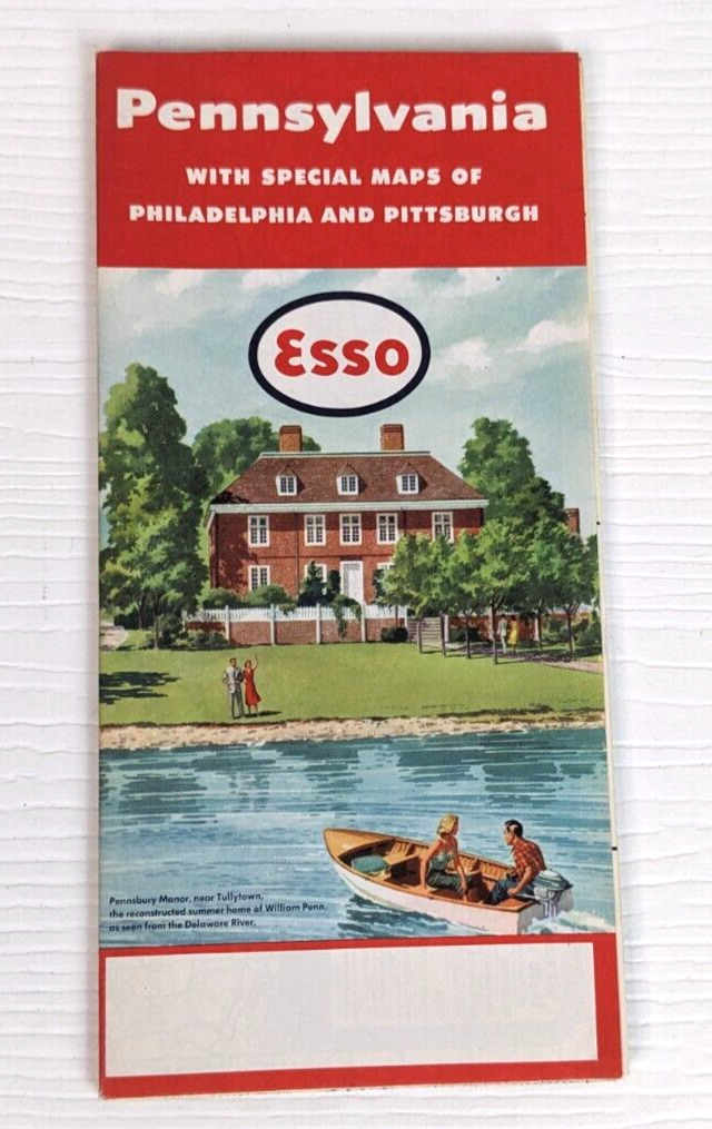 Vintage Esso Pennsylvania road map special maps of Philadelphia and Pittsburgh 