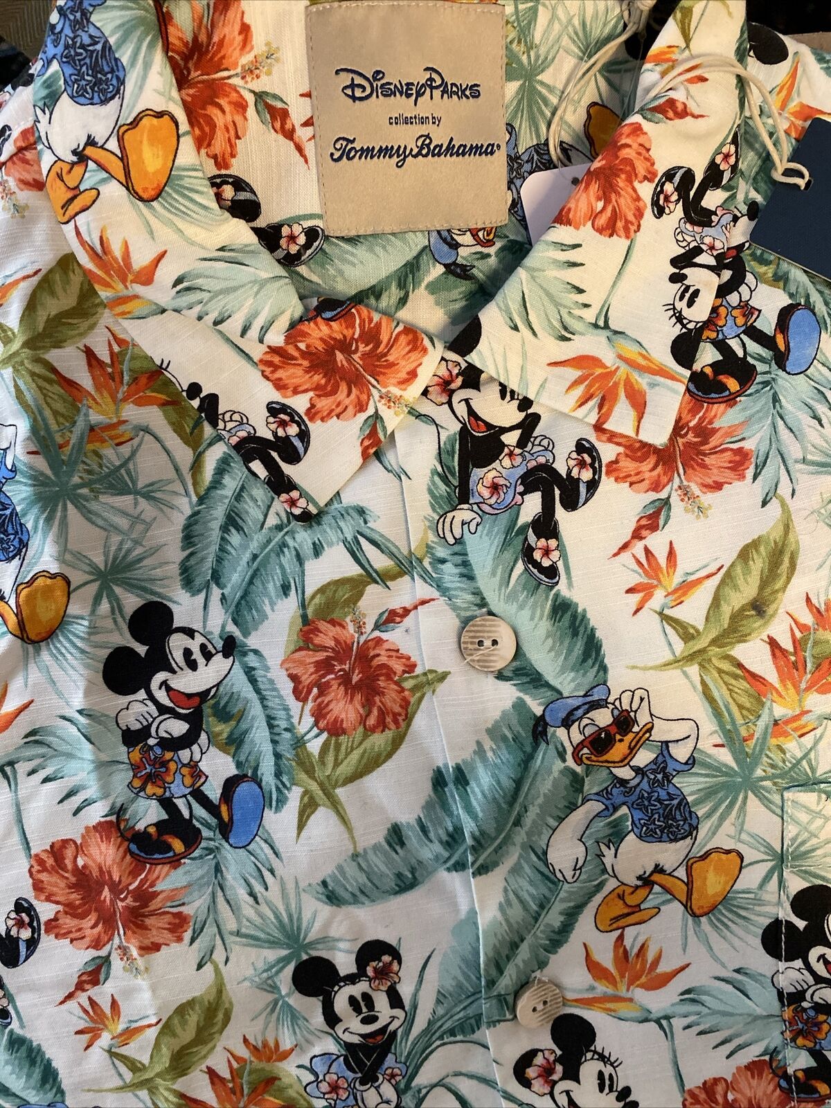 Disney X Tommy Bahama Mickey & Friends Woven Floral Hawaiian Shirt Large - NEW