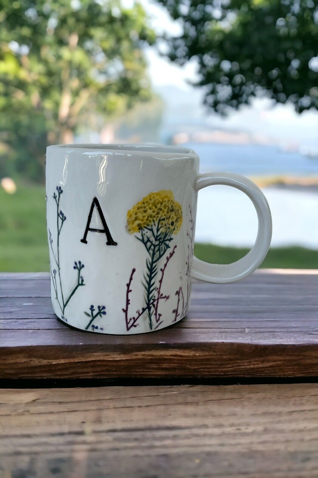 Anthropologie Mug DAGNY Monogram Initial Letter A Floral Coffee Cup