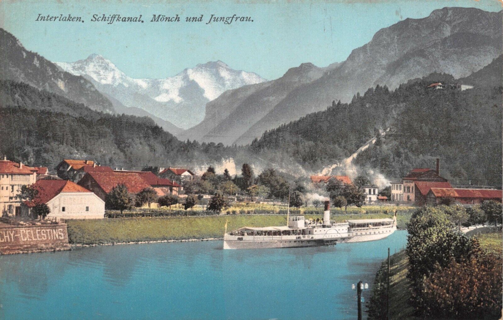 Vtg. c1950\'s Interlaken SchiffKanal Monch Und Jungfrau Ship Postcard p1078