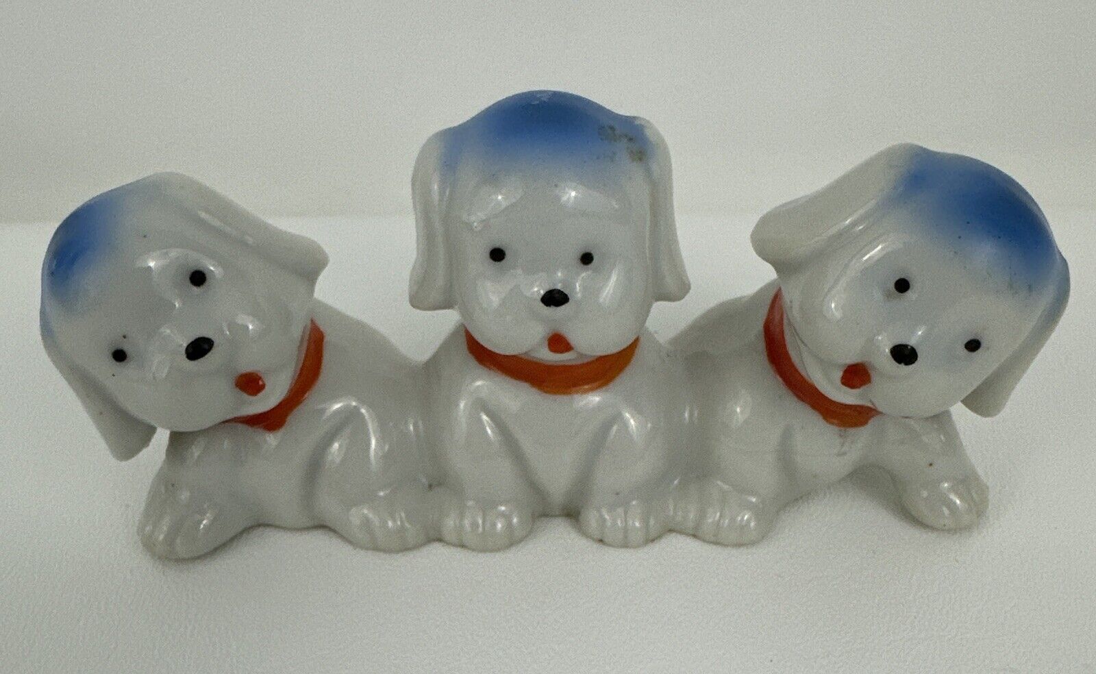 Vintage Japan White and Blue  Puppies Trio Figurine Porcelain