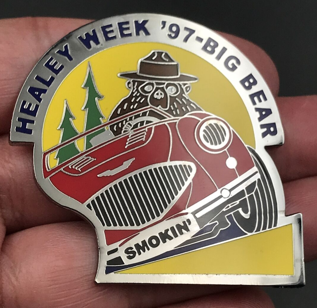 VTG 1997 Austin Healey Week Big Bear California CA Metal Emblem Badge Smokin\'