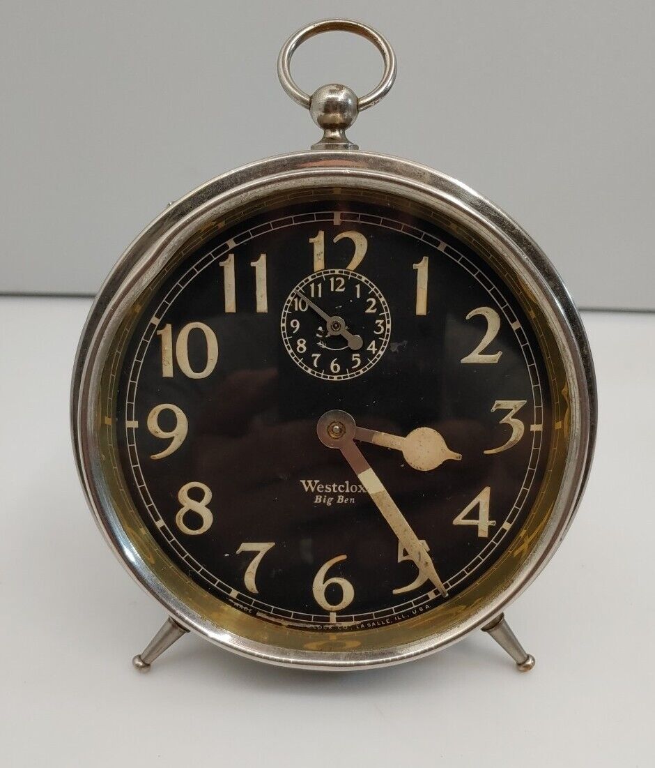 Vintage 1900'S WESTCLOX BIG BEN Alarm Clock Nickel 