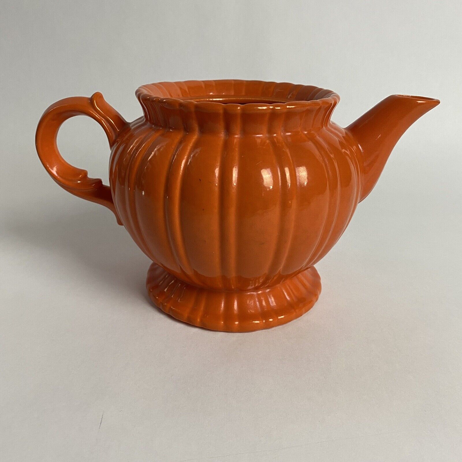 Vintage Stangl Colonial Ribbed Teapot Orange American Art Pottery 1388 RARE MCM