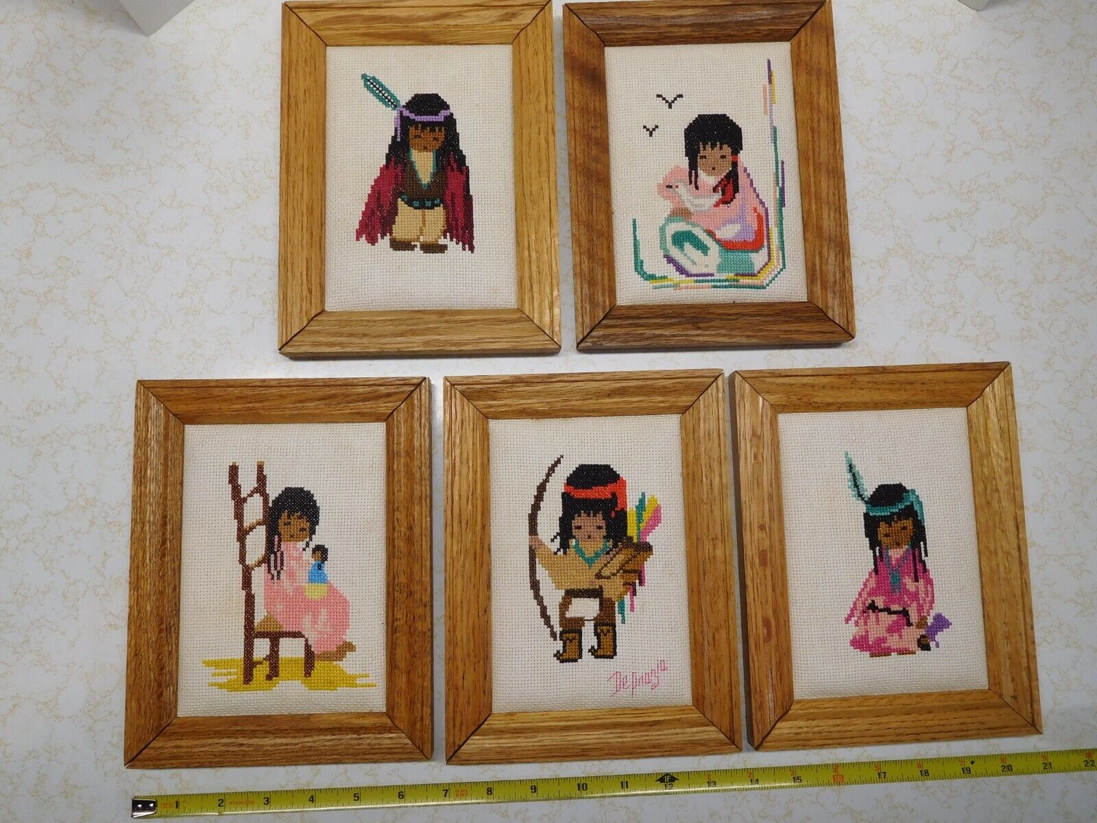 5 Vintage Native American Children Embroidered Pictures ~ by: Nick DePrazia