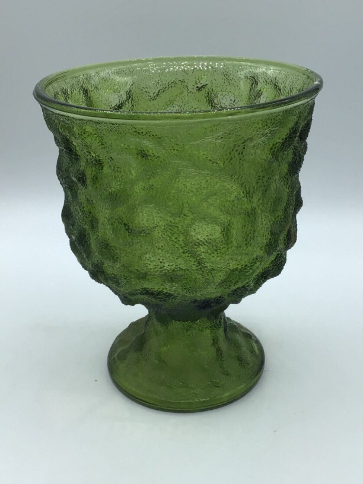 intage E.O. Brody Co Green Crinkle Textered Glass Pedestal Footed Compote Vase