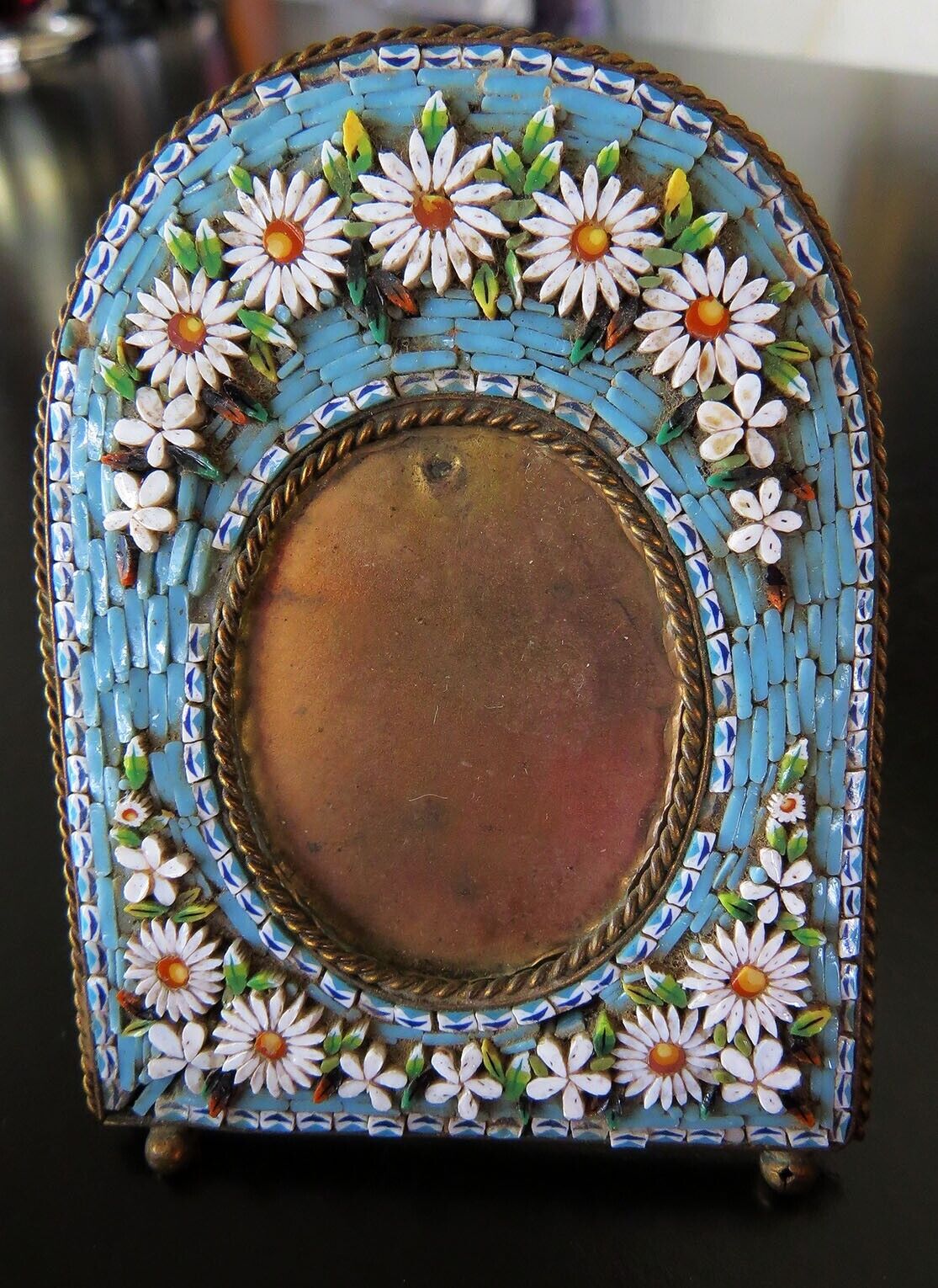 Venetian Italian Micro Mosaic Florals Gilt Bronze Mounted Photo Frame c. 1900