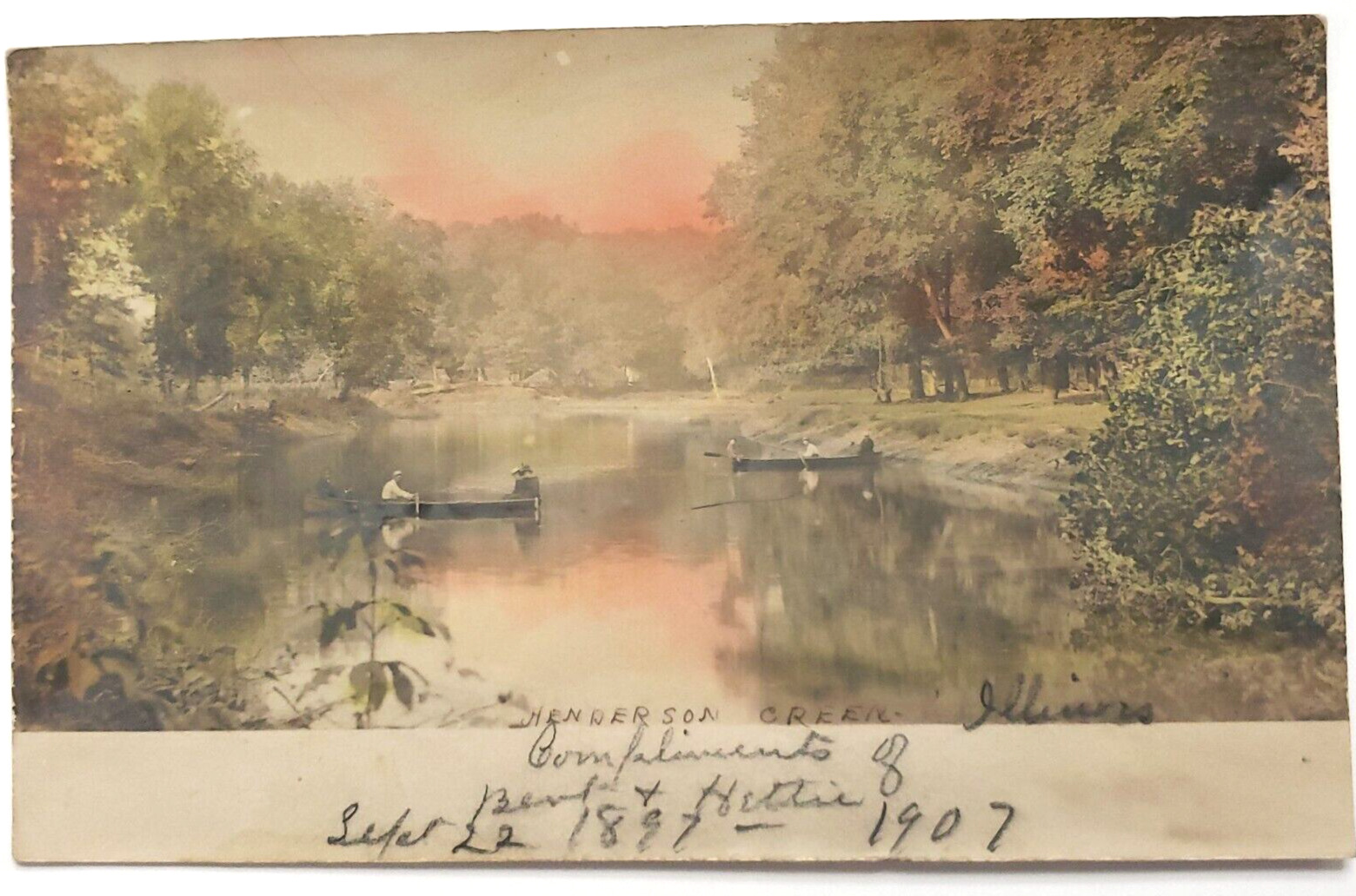 VTG Early 1900s Hand Colored Postcard Green River  / Henderson Creek Illinois 73