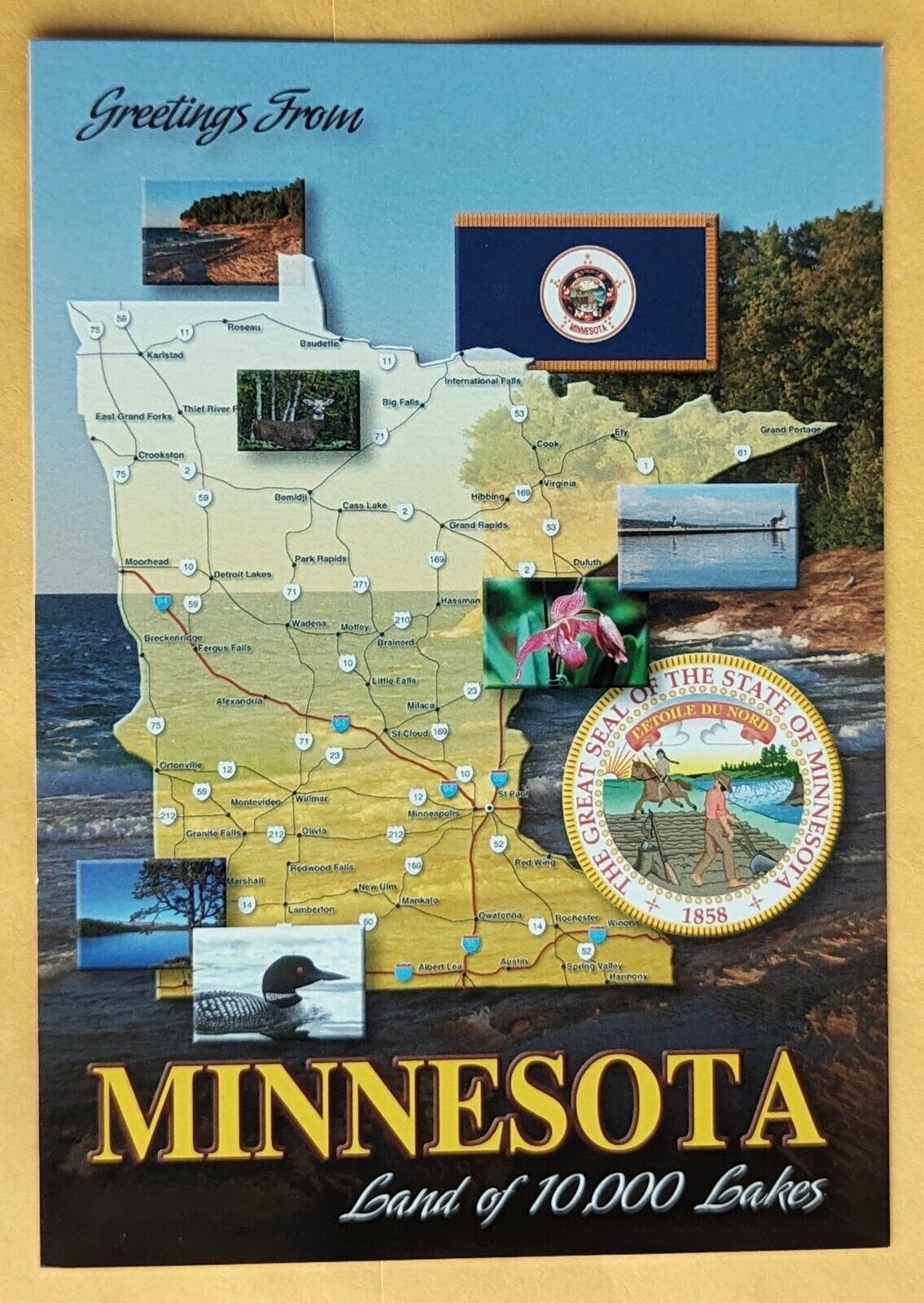  Postcard MN: Minnesota State Map