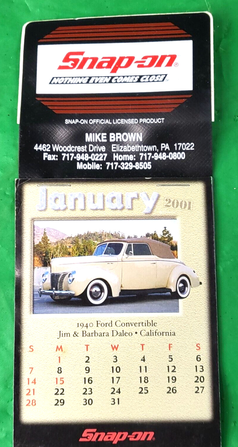 2001 Snap On Tools Mike Brown Elizabethtown PA Classic Cars Pin Up Calendar