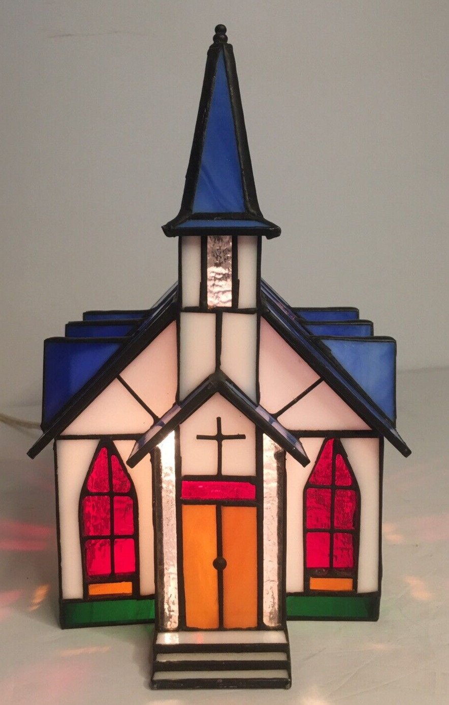 Tiffany-Style Stained Glass Church Night Light Accent Lamp Very Beautiful