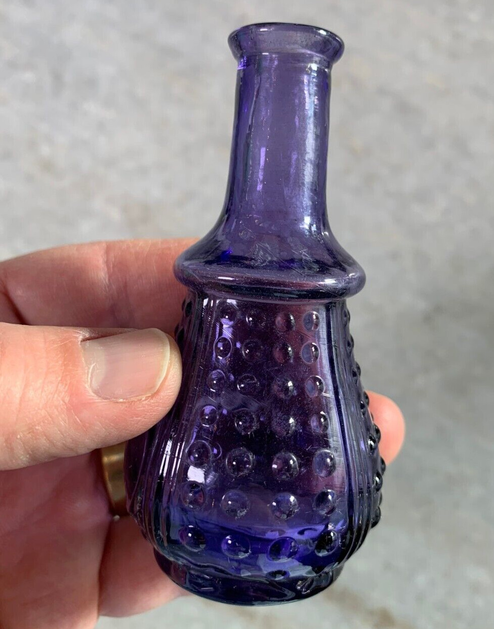 Antique Purple Victorian Open Pontil Fine Ornate Fancy Cologne Perfume Bottle