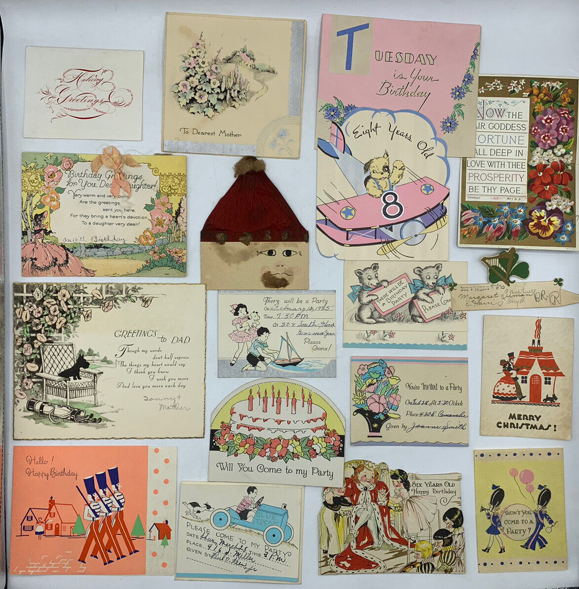 18 Vintage Greeting Card Invitation Lot Die Cut 1920s Christmas Birthday Party