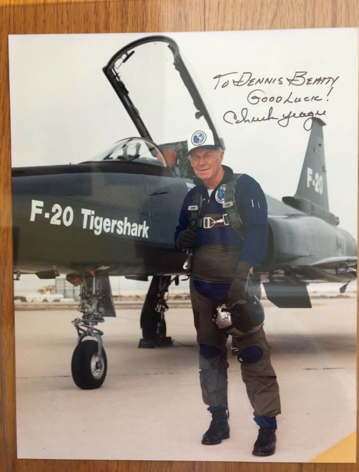 Chuck Yeager Signed Northrop F-20 Tigershark Fighter Test Flight Photograph