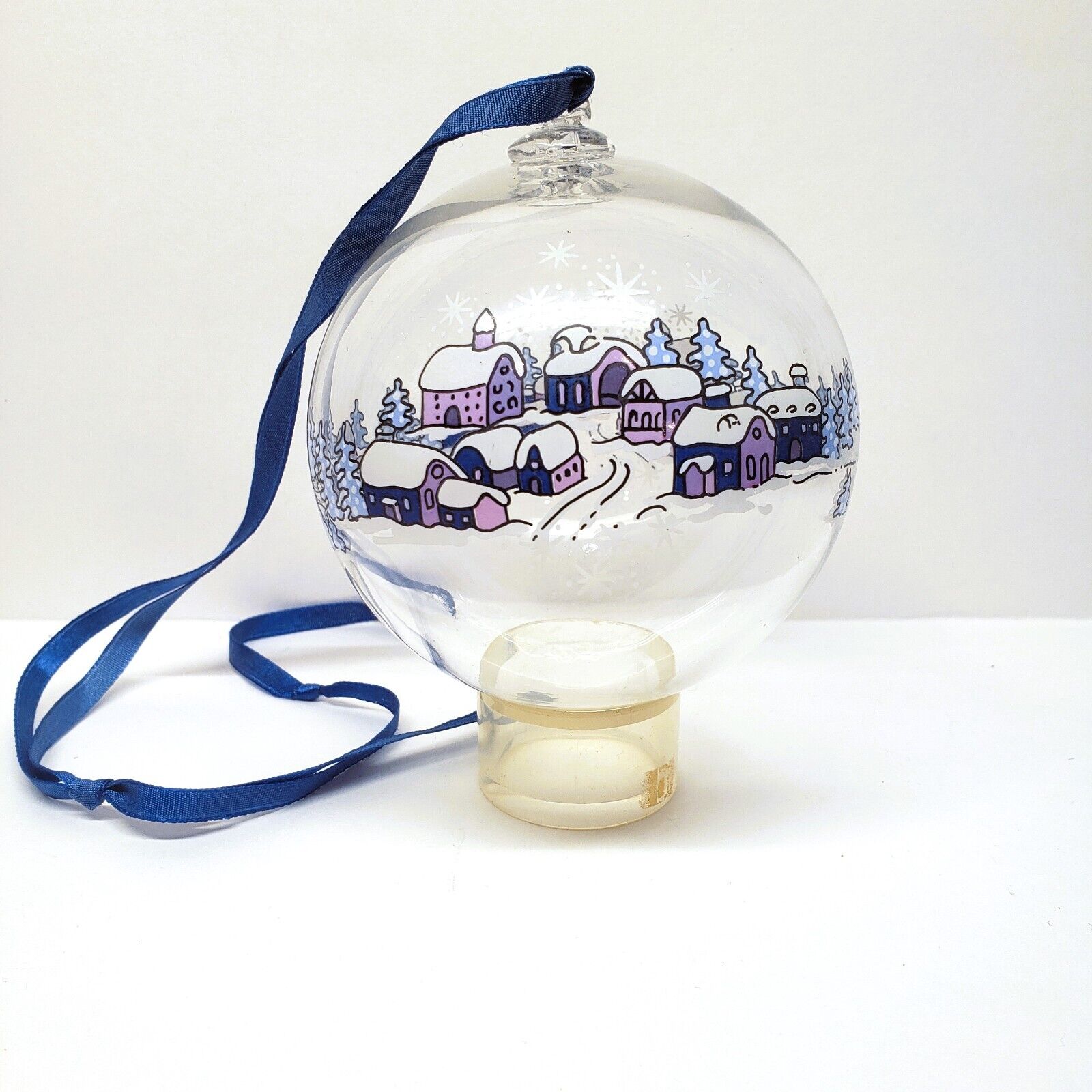 Blown Glass Christmas Ball Ornament Blue Village Scene 4\