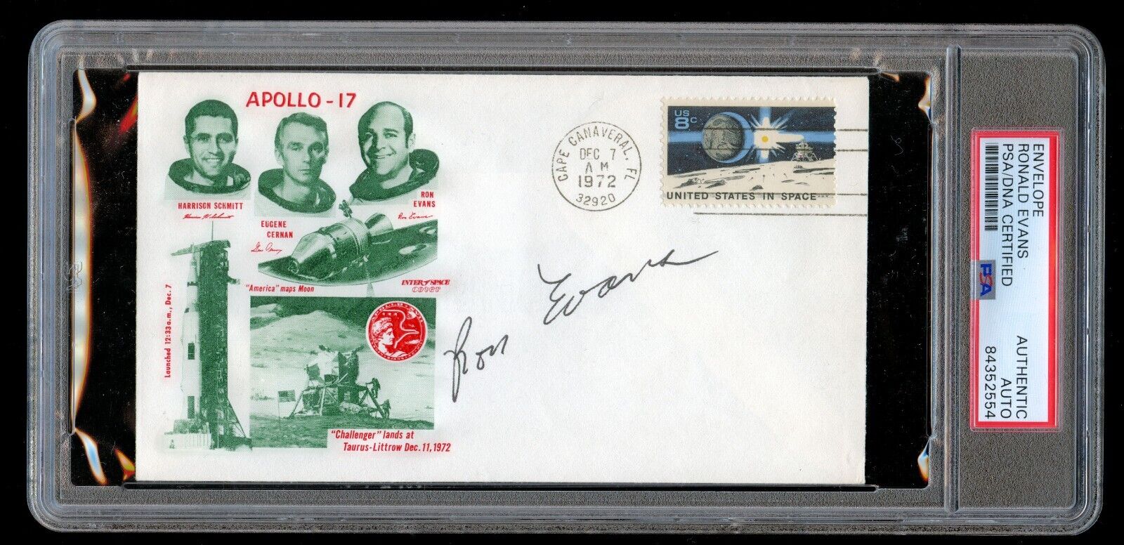 Ron Evans signed autograph auto Envelope Apollo 17 NASA Astronaut PSA Slabbed