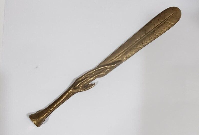 Antique Brass Bird Claw Feather Etched Letter Opener