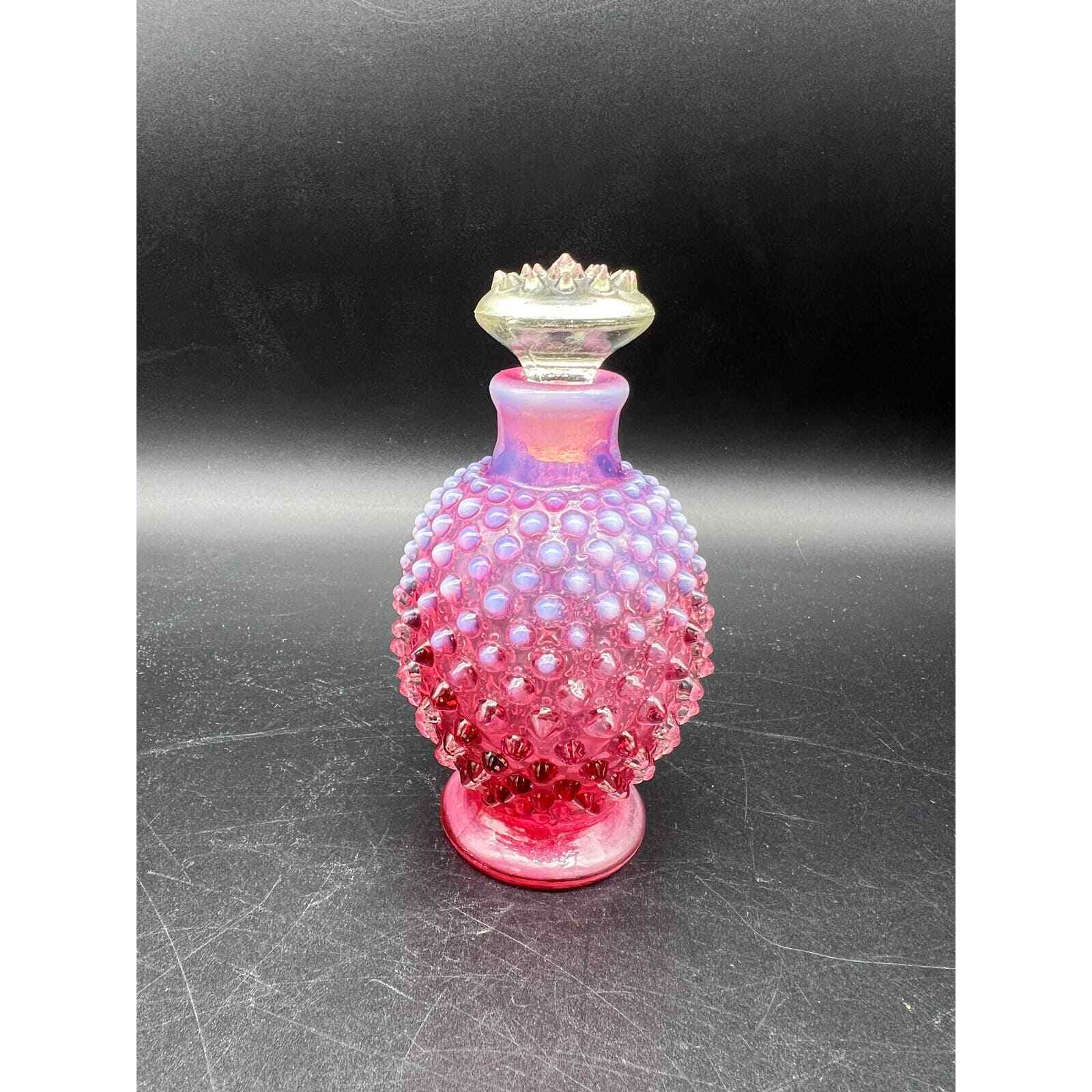 Vintage Fenton Cranberry Opalescent Hobnail Perfume Bottle