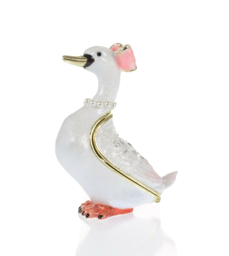 White Duck Trinket Box Hand made  by Keren Kopal with  Austrian Crystals