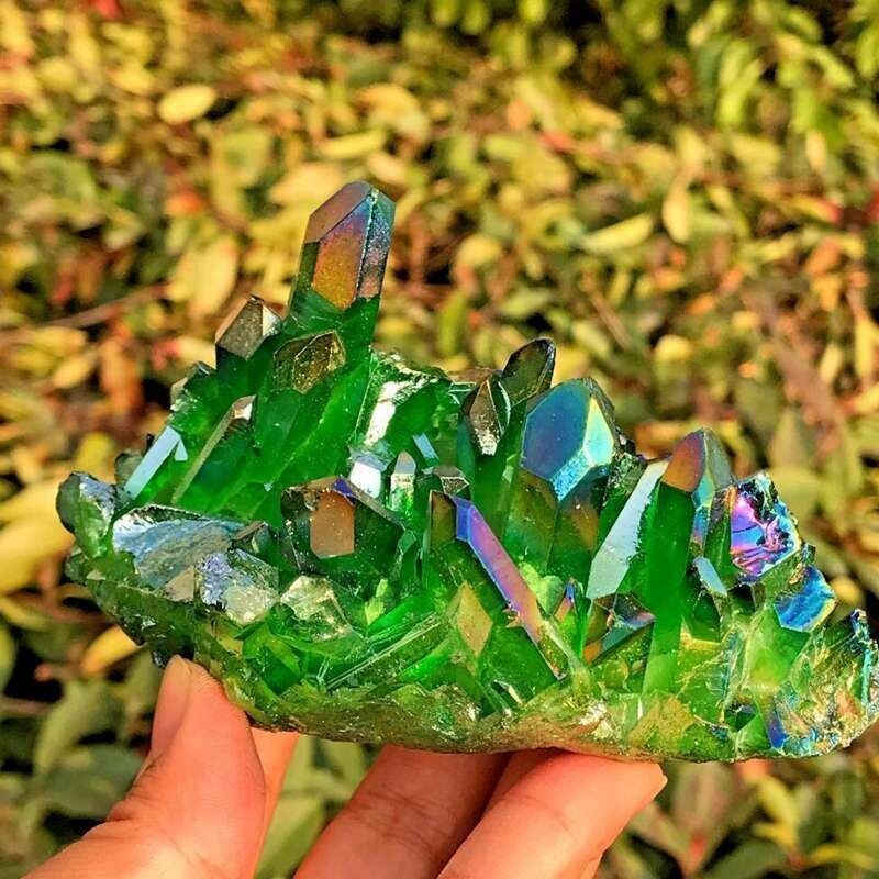 100g A+ Natural Healing Green Aura Crystal Titanium VUG Quartz Cluster Reiki