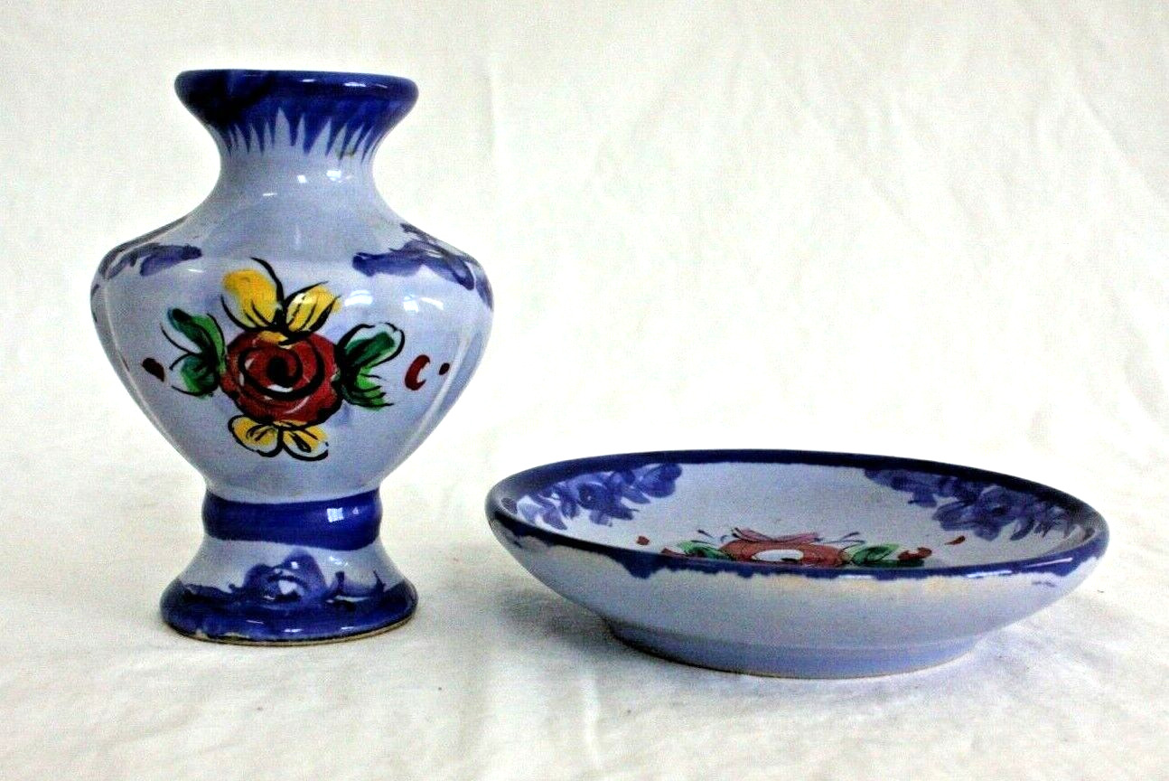 Vestal Portugal Tiny Vase Shallow Bowl Plate Signed