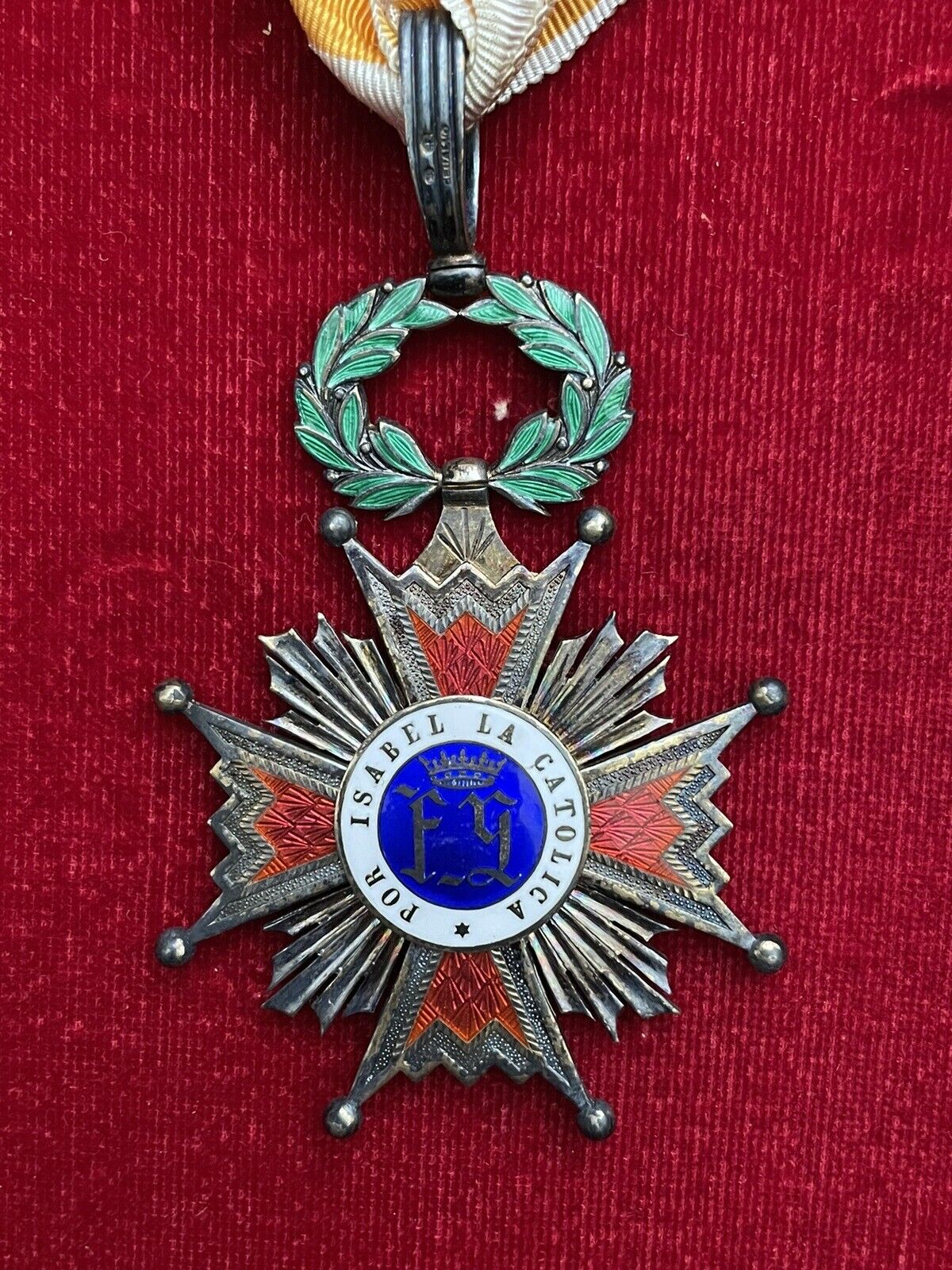 Antique RARE Spain Royal Order Of Isabella The Catholic Silver Enamel Spanish