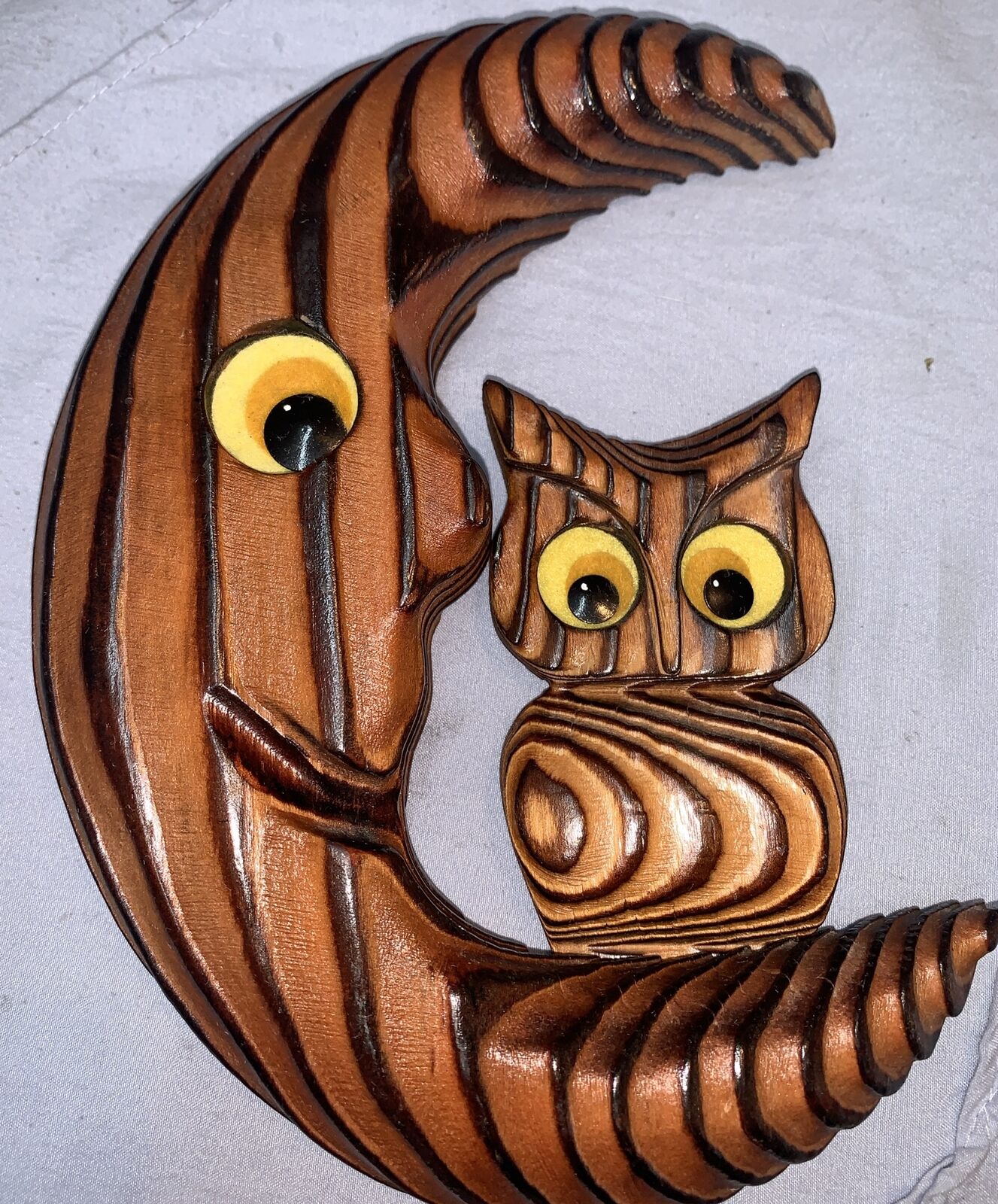 Vtg 1970’s WITCO Crescent Moon With Owl Wall Hanging