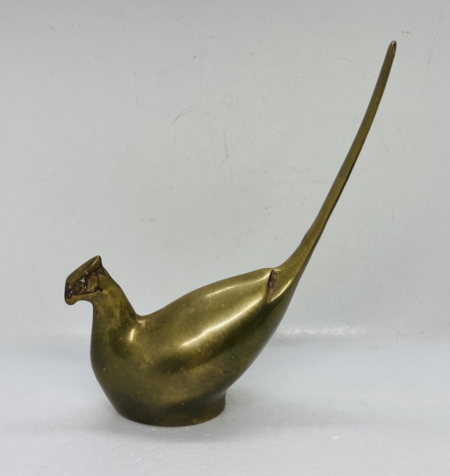 Vintage 1970s Golden Peasant Bird Brass Paperweight 8” Abstract Art Decor 21