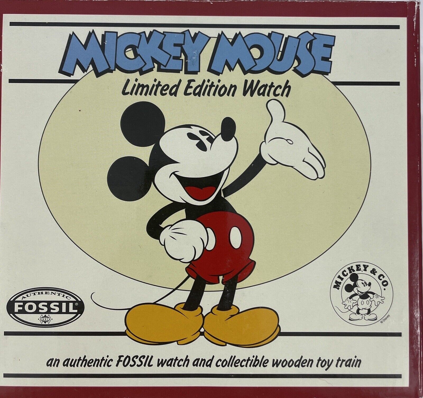 Mickey Mouse Watch Disney Fossil Watch & Wood Toy Train LI 1452 1994, 4205/15000