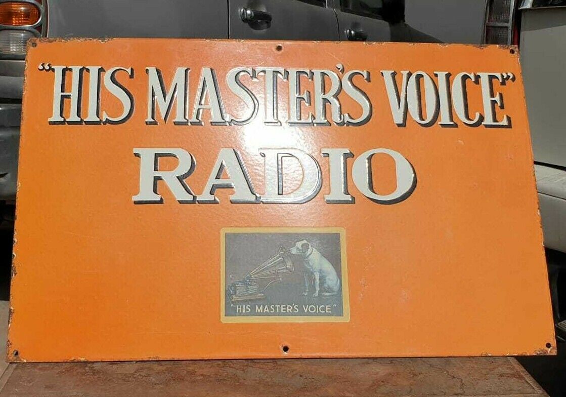 1920s Old Vintage His Masters Voice Radio Gramophone Porcelain Enamel Sign Board