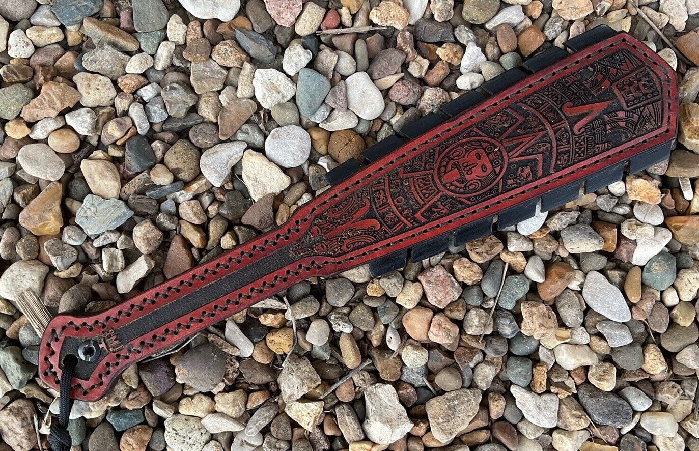 RMJ Tactical Golden Point Forge Engraved Leather Aztec Macuahuitl Sap