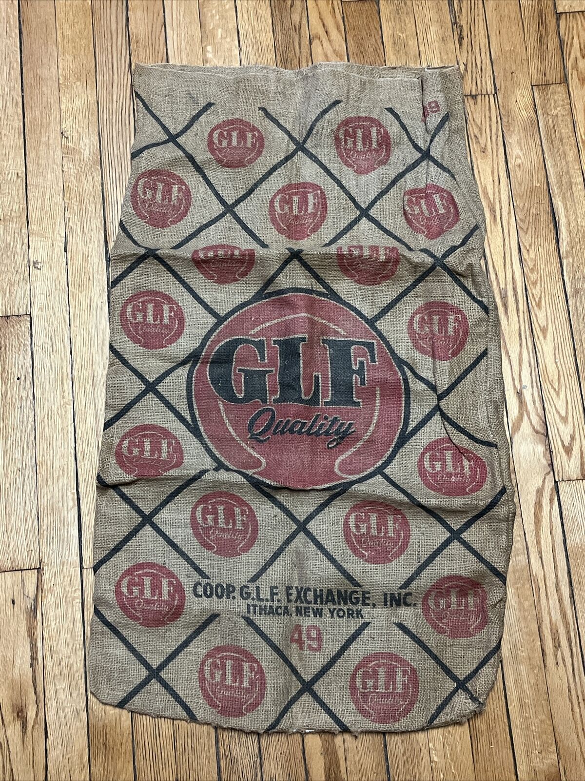 Vintage GLF Burlap Feed Sack  COOP G.L.F. Exchange INC - Ithica, NY 39.5x23”