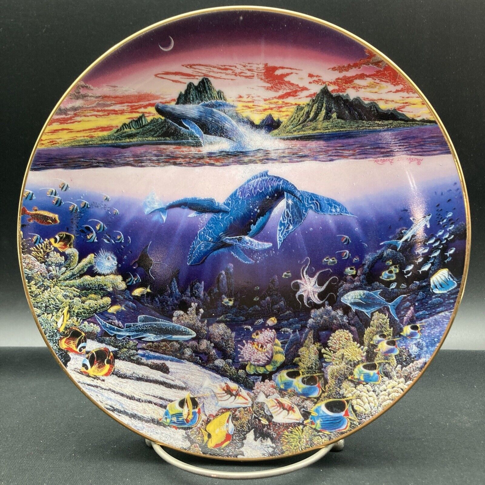 New Moon Over Windward Oahu Underwater Paradise Danbury Mint Collector Plate ~